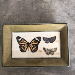 Ceramic Trinket Dish Butterfly Moth Pottery Green Jewelry Soap Tray Forestcore
